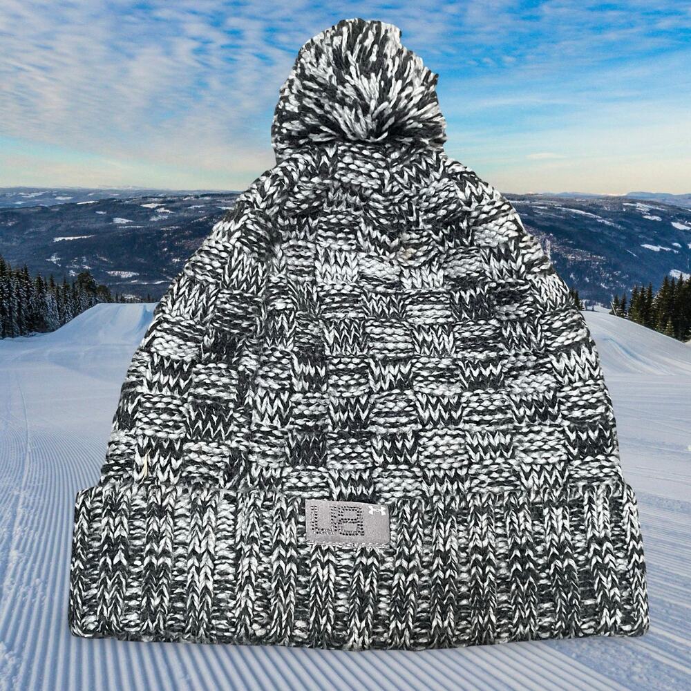 Under Armour Beanie Hat Gray Marled Pom Pom Fleece Lined Ribbed Knit Cold Gear